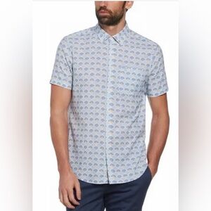 original penguin | linen cotton button down shirt - tile wave print